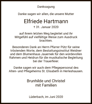 Traueranzeige von Elfriede Hartmann von WRS