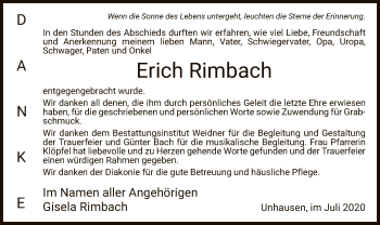 Traueranzeige von Erich Rimbach von WRS