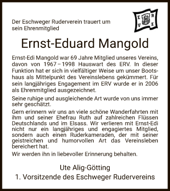 Traueranzeige von Ernst-Eduard Mangold von WRS