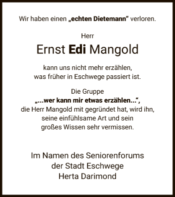 Traueranzeige von Ernst Mangold von WRS