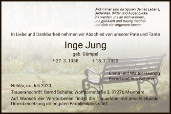 Traueranzeige von Inge Jung von WRS