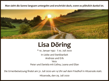 Traueranzeige von Lisa Döring von WRS