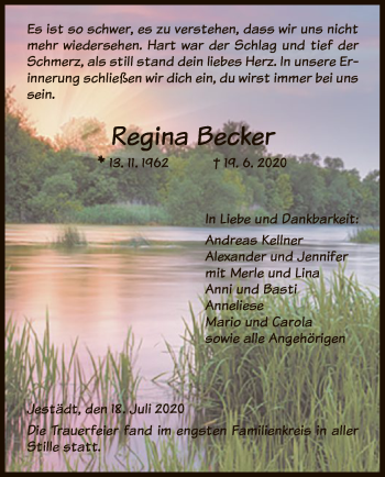 Traueranzeige von Regina Becker von WRS