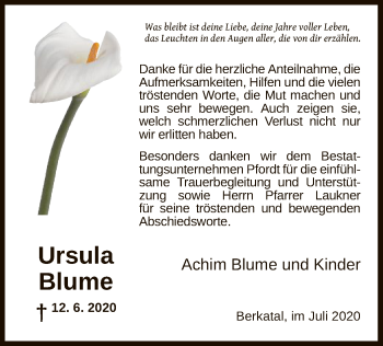 Traueranzeige von Ursula Blume von WRS