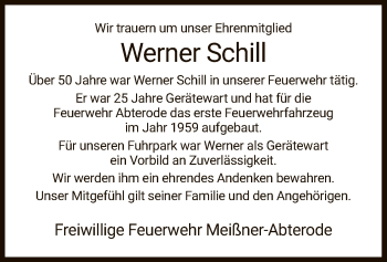 Traueranzeige von Werner Schill von WRS