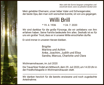 Traueranzeige von Willi Brill von WRS