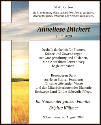 Traueranzeige von Anneliese Dilchert von WRS