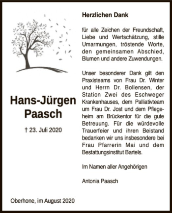 Traueranzeige von Hans-Jürgen Paasch von WRS