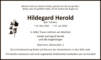 Traueranzeige von Hildegard Herold von WRS