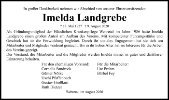 Traueranzeige von Imelda Landgrebe von WRS