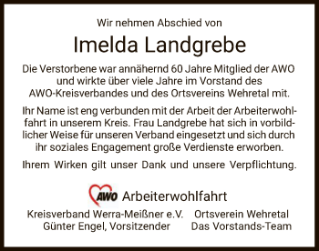 Traueranzeige von Imelda Landgrebe von WRS