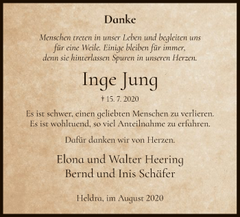 Traueranzeige von Inge Jung von WRS