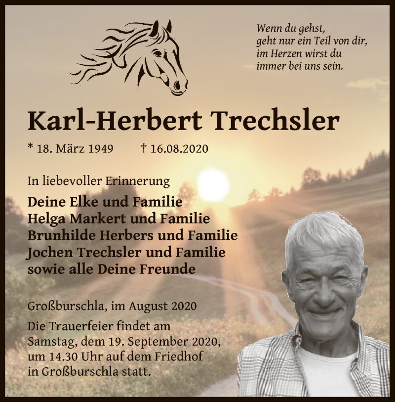  Traueranzeige für Karl-Herbert Trechsler vom 22.08.2020 aus WRS