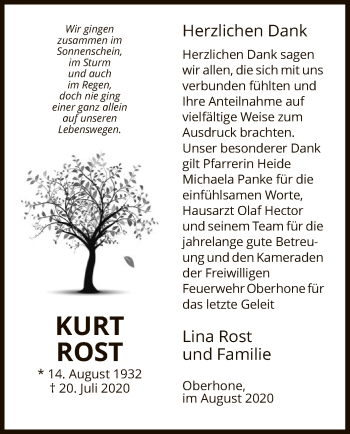 Traueranzeige von Kurt Rost von WRS