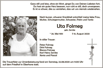 Traueranzeige von Uta Folmeg von WRS