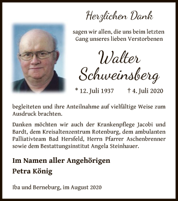 Traueranzeige von Walter Schweinsberg von HNA