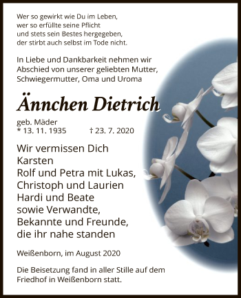 Traueranzeige von Ännchen Dietrich von WRS