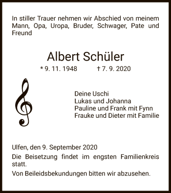 Traueranzeige von Albert Schüler von WRS