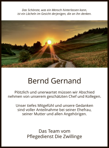 Traueranzeige von Bernd Gernand von WRS