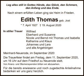 Traueranzeige von Edith Thomas von WRS