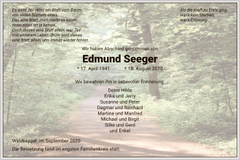 Traueranzeige von Edmund Seeger von WRS