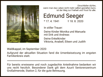 Traueranzeige von Edmund Seeger von WRS