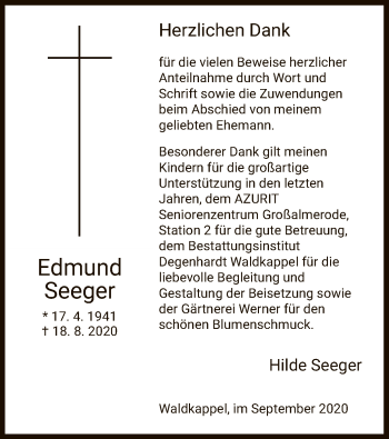 Traueranzeige von Edmund Seeger von WRS