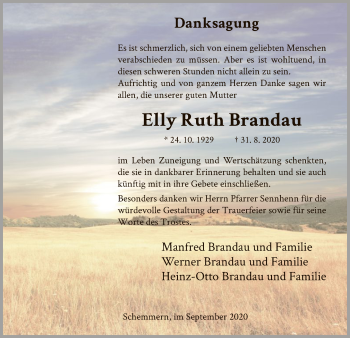 Traueranzeige von Elly Ruth Brandau von WRS