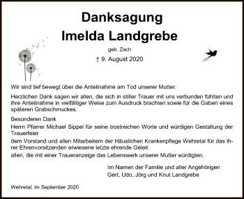 Traueranzeige von Imelda Landgrebe von WRS