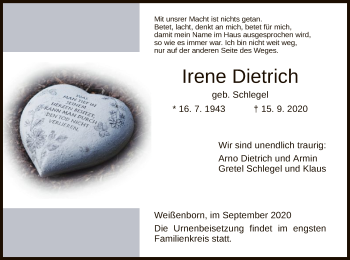 Traueranzeige von Irene Dietrich von WRS