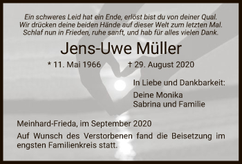 Traueranzeige von Jens-Uwe Müller von WRS