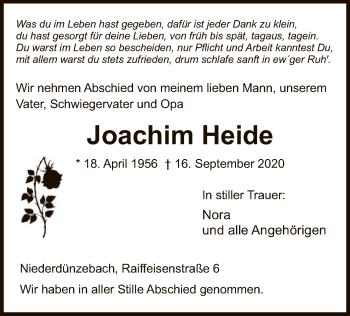 Traueranzeige von Joachim Heide von WRS