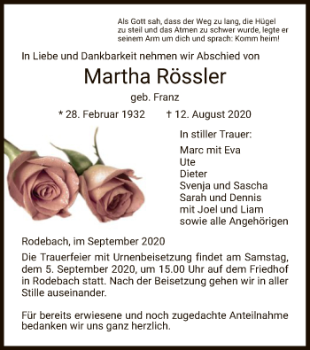 Traueranzeige von Martha Rössler von WRS