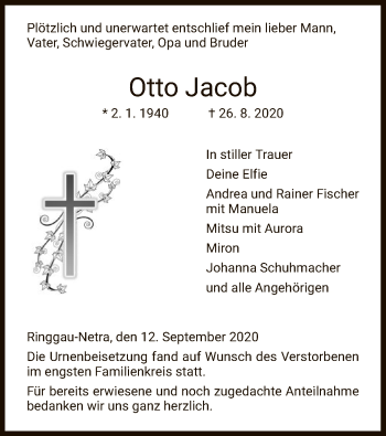 Traueranzeige von Otto Jacob von WRS