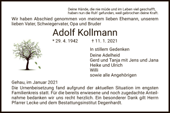 Traueranzeige von Adolf Kollmann von WRS