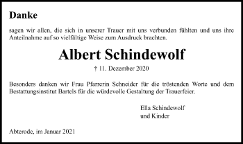 Traueranzeige von Albert Schindewolf von WRS