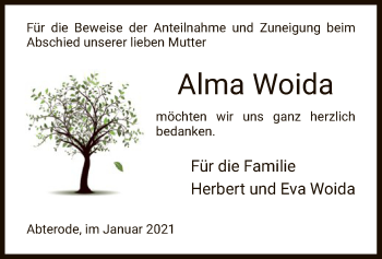 Traueranzeige von Alma Woida von WRS