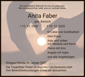 Traueranzeige von Anita Faber von WRS