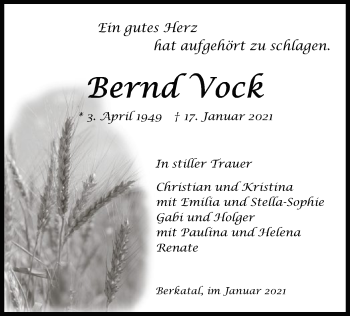 Traueranzeige von Bernd Vock von WRS