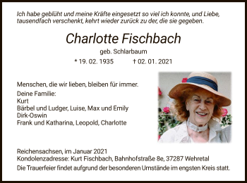 Traueranzeige von Charlotte Fischbach von WRS