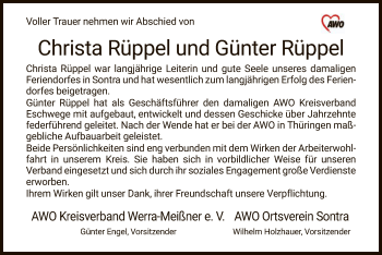Traueranzeige von Christa und Günter Rüppel von WRS