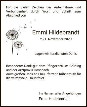 Traueranzeige von Emmi Hildebrandt von WRS