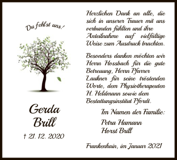 Traueranzeige von Gerda Brill von HNA