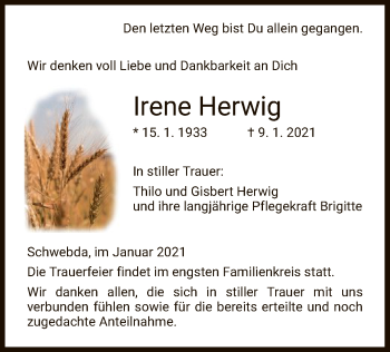 Traueranzeige von Irene Herwig von WRS