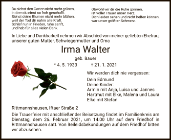 Traueranzeige von Irma Walter von WRS