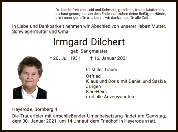 Traueranzeige von Irmgard Dilchert von HNA