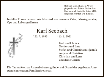 Traueranzeige von Karl Seebach von WRS