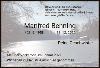 Traueranzeige von Manfred Benning von WRS