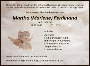 Traueranzeige von Martha  Ferdinand von WRS