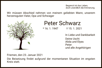 Traueranzeige von Peter Schwarz von WRS